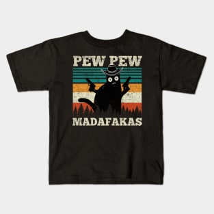 Pew Pew Madafakas Funny Cowboy Cat Vintage Retro Kids T-Shirt